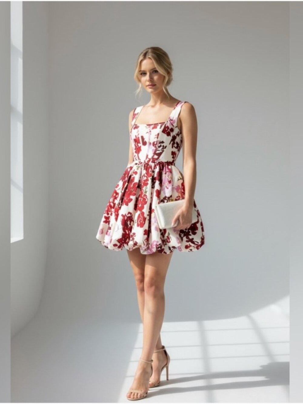 NWOT AJE Suzette floral-print balloon mini dress in Red roses of Provence